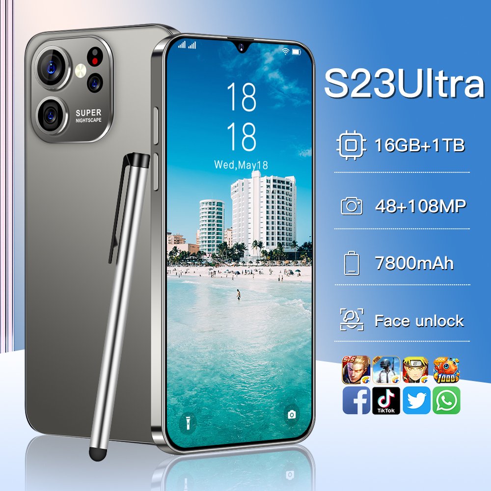 phonehot Selling 5g S23+ Ultra 16gb+1tb 48+108mp 6.8 Inch Full Display Android 12 Mobile Cell Phone Mobile Phonemate60